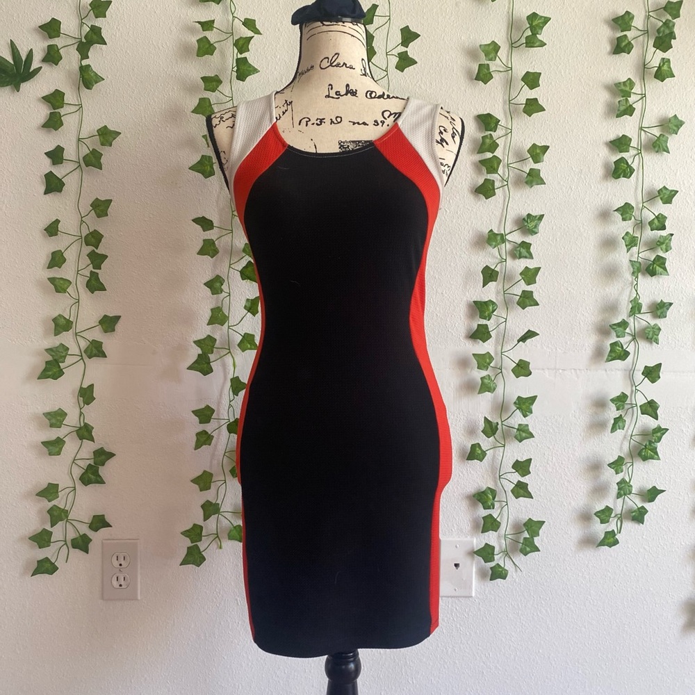 black white and red mini cocktail dress
